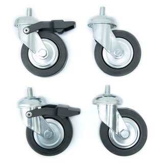 Set of 4 rubber rollers 2 with + 2 without brakes, 80 mm diameter