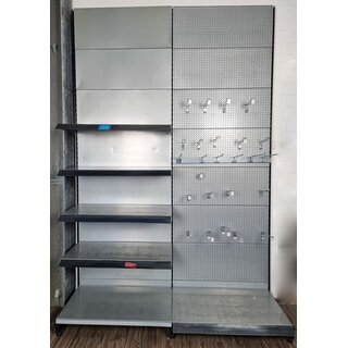 Wall shelf 260x100 cm (HxW), perforated sheet metal rear panel, grey