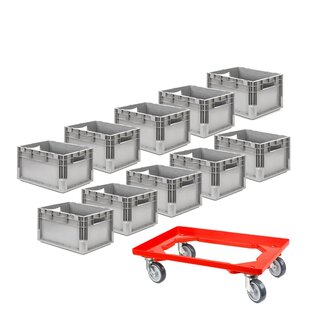 Set of 10 EuroBox ELB 4220 40x30x22 cm gray incl. transport roller 600x400 mm